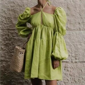 Apple Green Puff Sleeve Dress